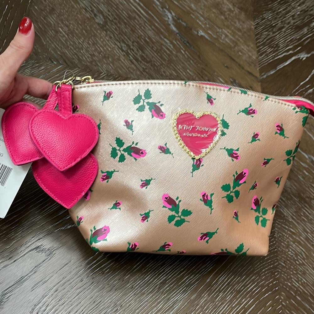Betsey Johnson rose gold rosebuds print clam pouch make up toilet bag